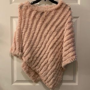 RABBIT FUR CAPELET/PONCHO:COLE B: DUSTY ROSE PINK OSZ KNIT+ WOOL/ACRYLIC